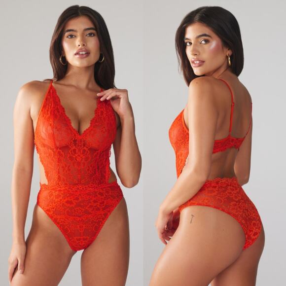 Savage x Fenty Floral Lace Teddy Red Tempo Large Bodycon Fitted Mesh Lace - Picture 1 of 8